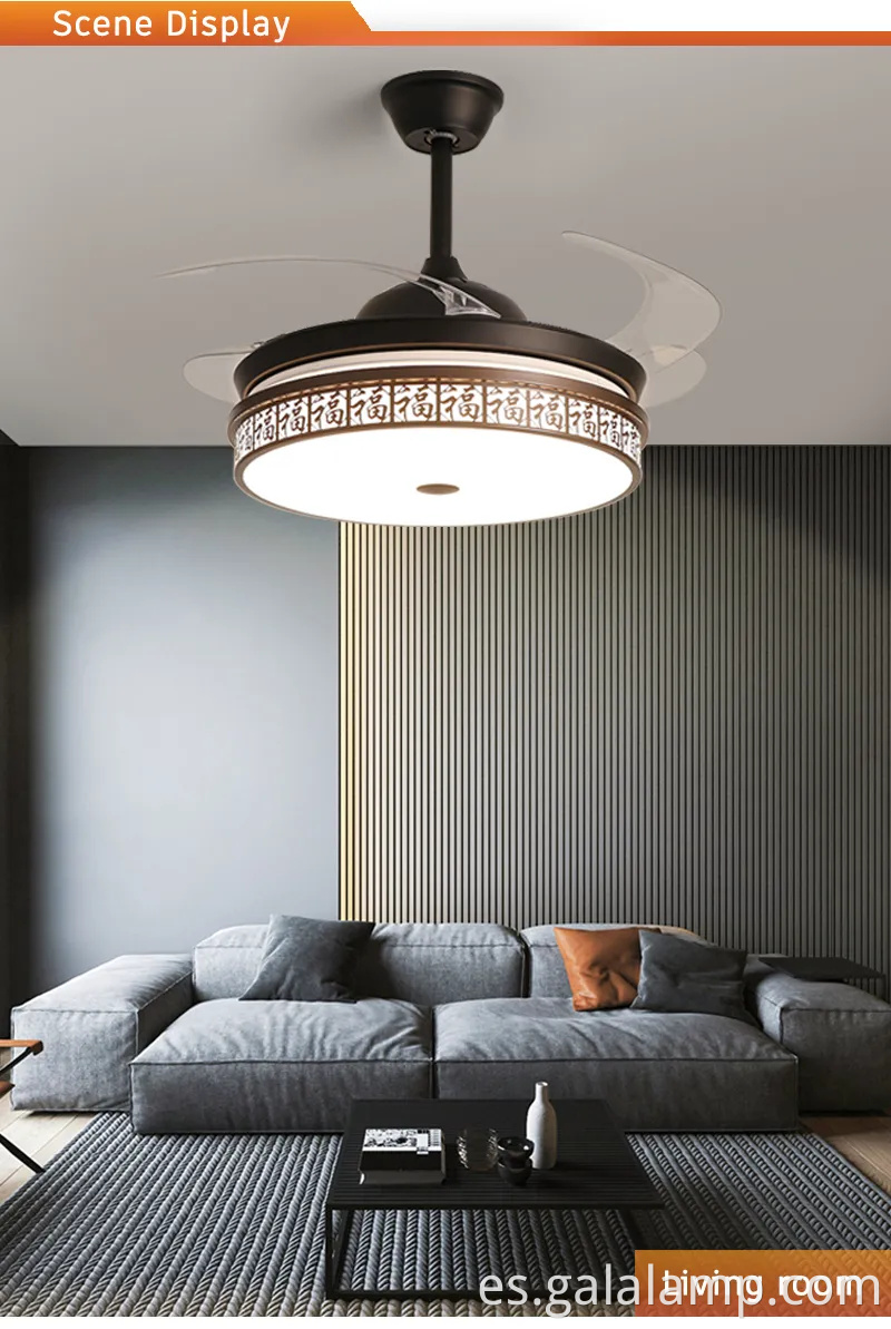 Ventilador de techo de cuchilla retráctil con control remoto y luz LED